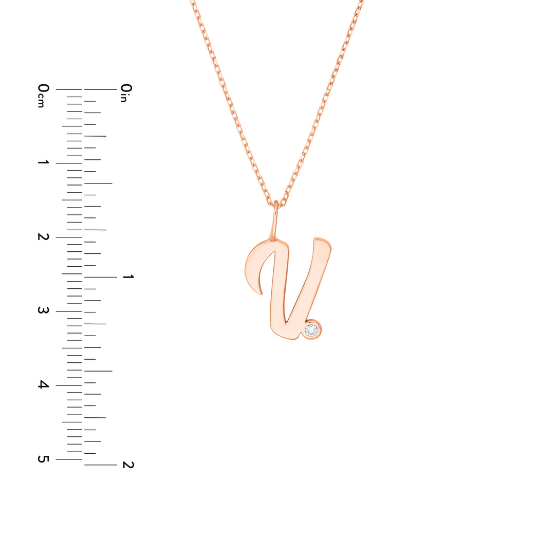 Script V with Diamond Bezel Necklace