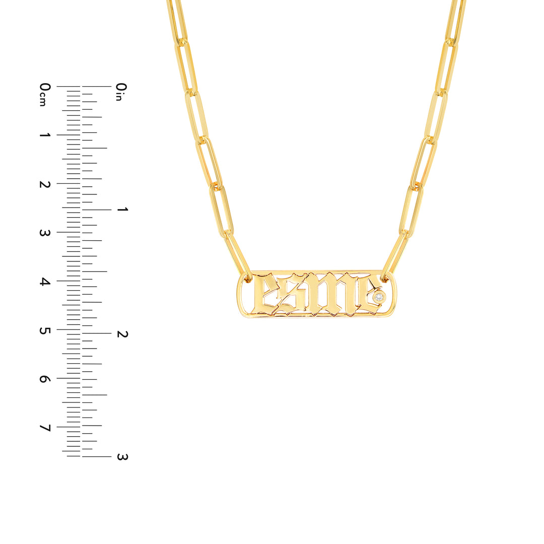 Gothic Nameplate Paper Clip Necklace w/Diamond
