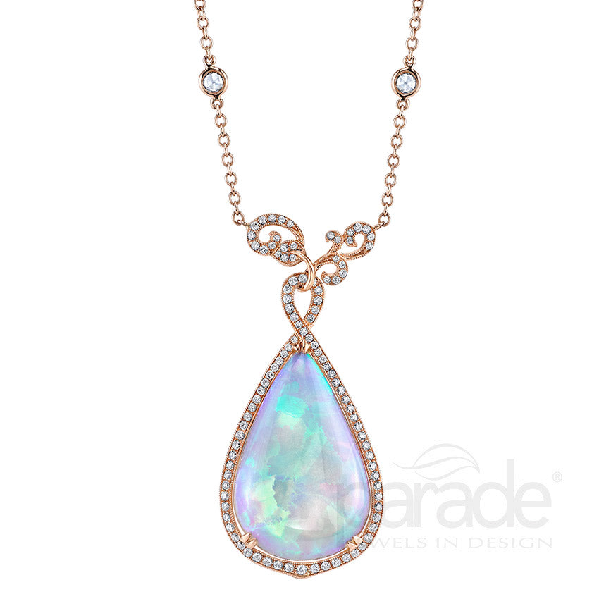 11.6 Carat Pear-Shaped Opal & Diamond Halo Necklace