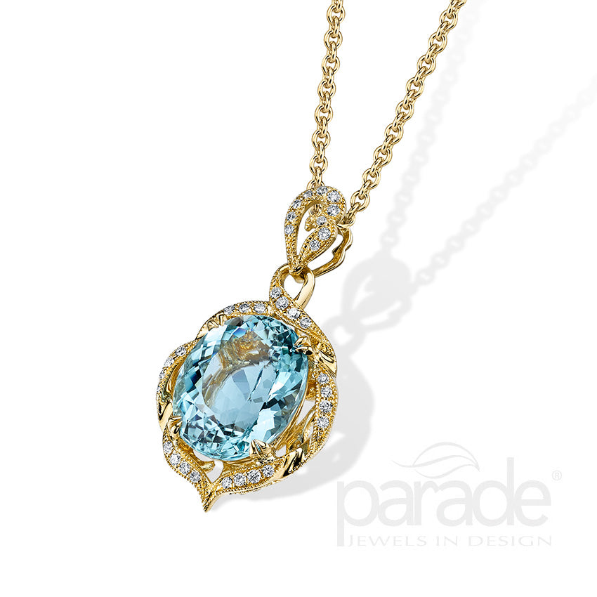 Aquamarine & Diamond Milgrain Pendant