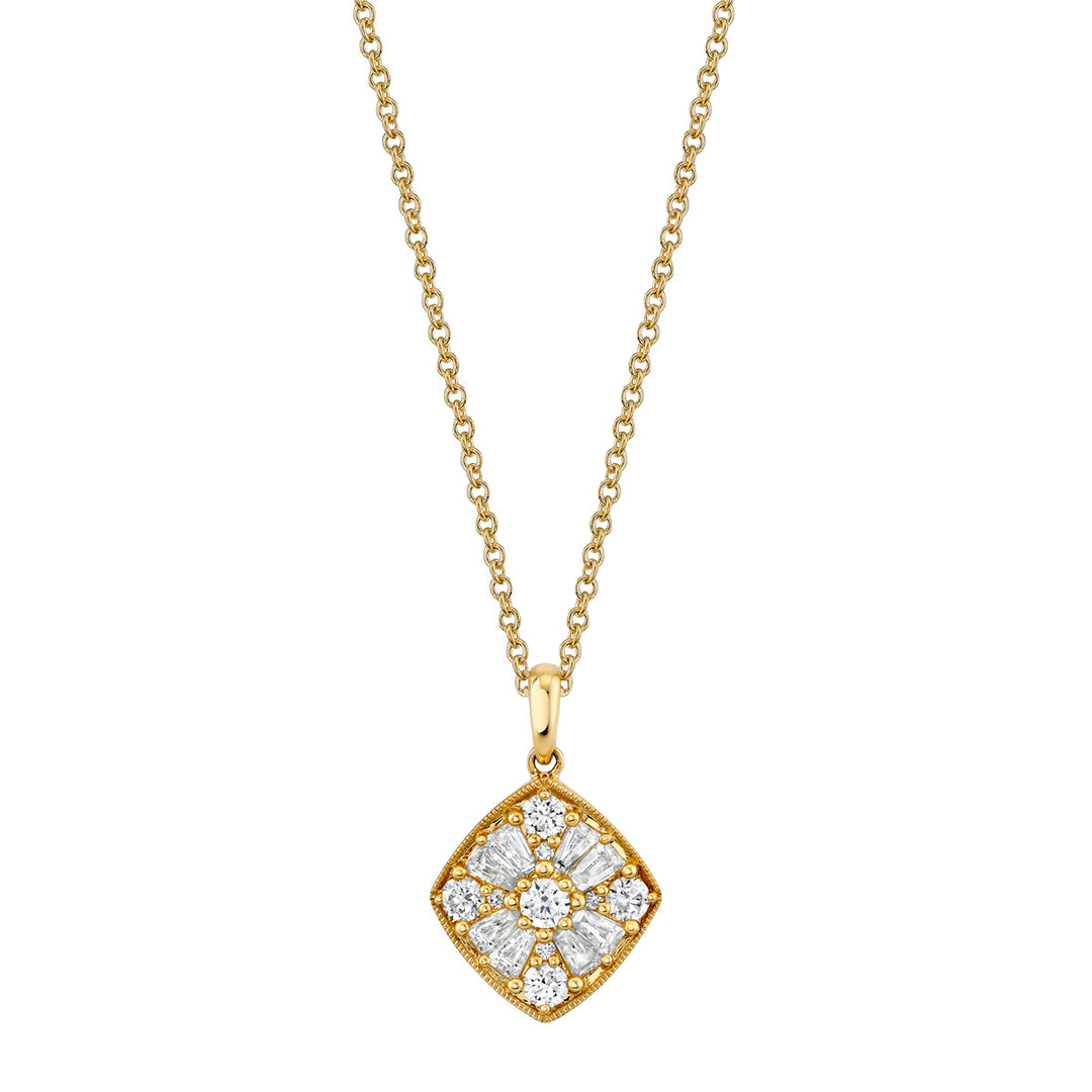 Round & Baguette Diamond Cluster Pendant