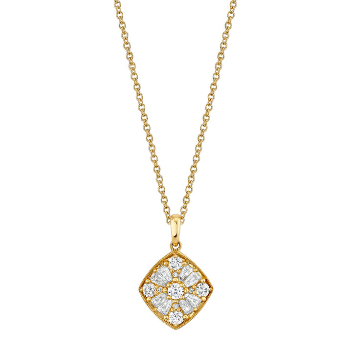 Round & Baguette Diamond Cluster Pendant