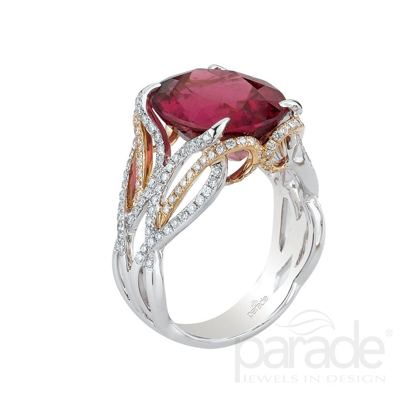 Rubellite Tourmaline & Diamond Engagement Ring
