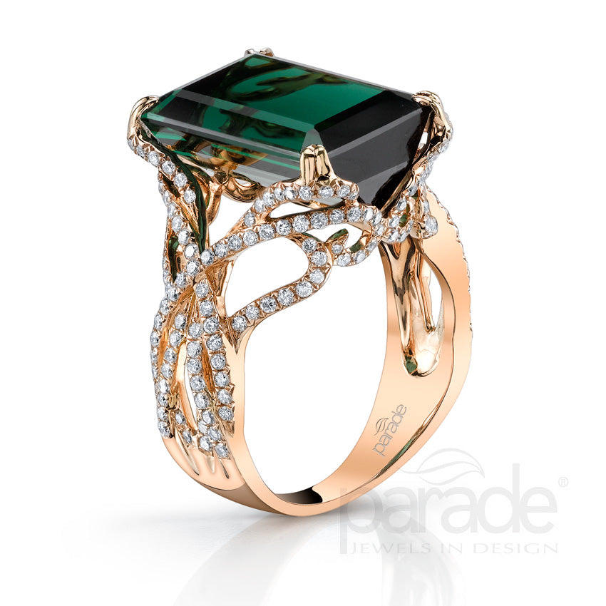 9.9 Carat Emerald-Cut Green Tourmaline & Diamond Engagement Ring