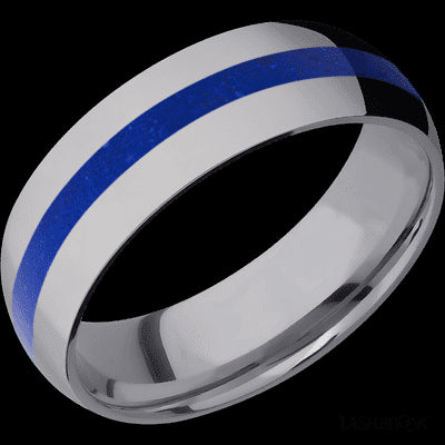 7 mm wide/Domed/Tantalum band with one 2 mm Centered inlay of Lapis.