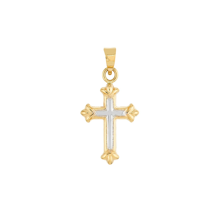 Two-Tone Small Cross Fleur Pendant