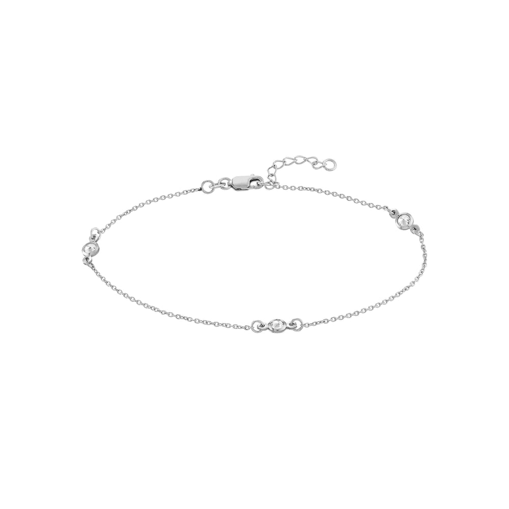 Sterling Silver CZ Illusion Stations on Chain Anklet