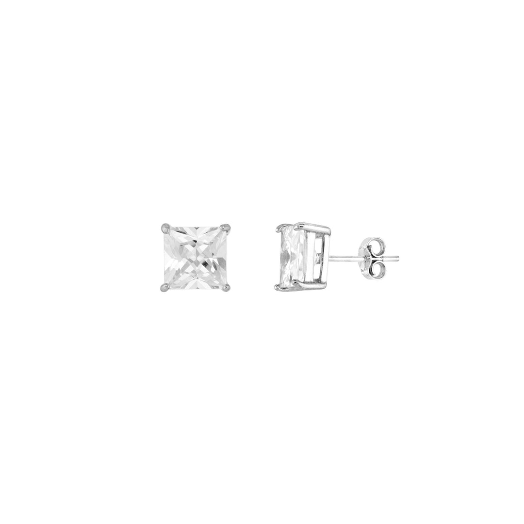 Sterling Silver 8mm Square CZ Stud Earrings on Post Back
