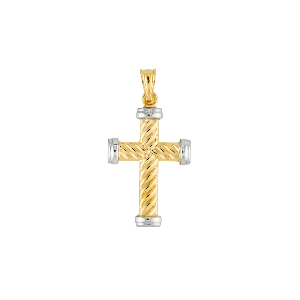 Two-Tone Twisted Rope Cross Pendant