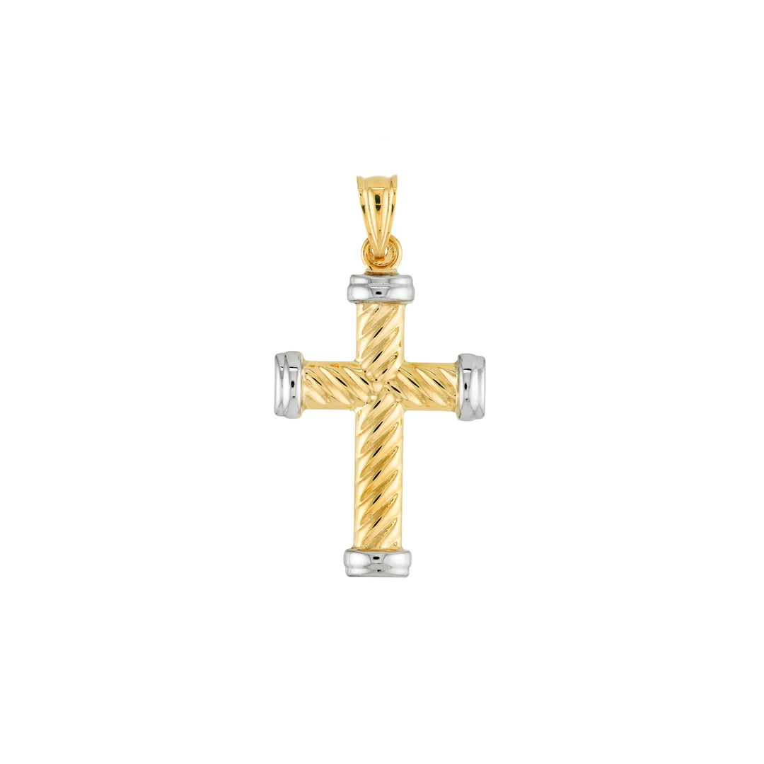 Two-Tone Twisted Rope Cross Pendant