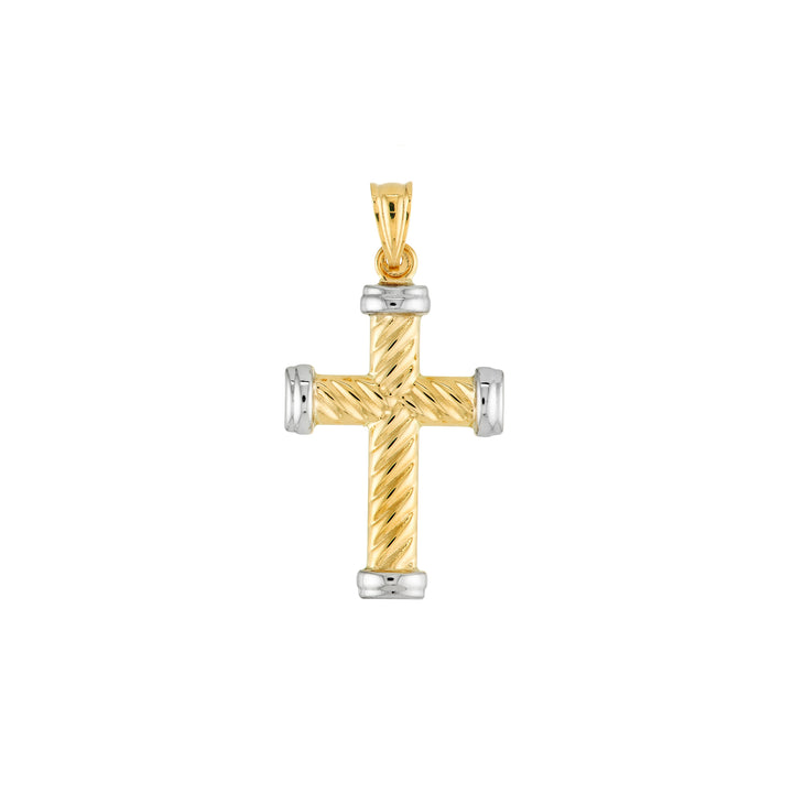 Two-Tone Twisted Rope Cross Pendant