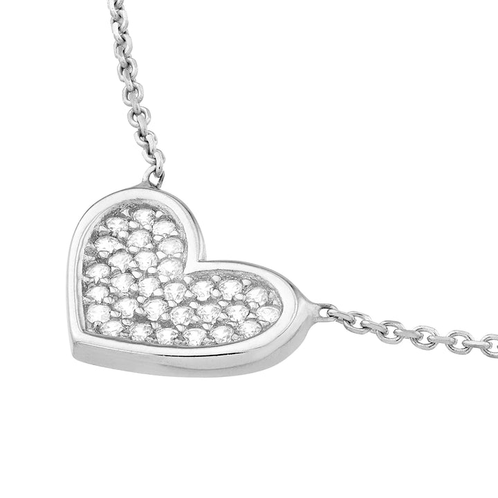 Sterling Silver CZ-Filled Heart Adjustable Necklace
