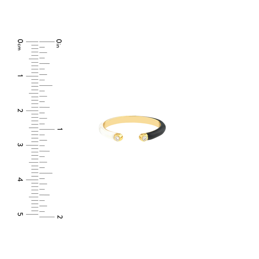 Diamond Cuff Ring with 1/2 White 1/2 Black Enamel