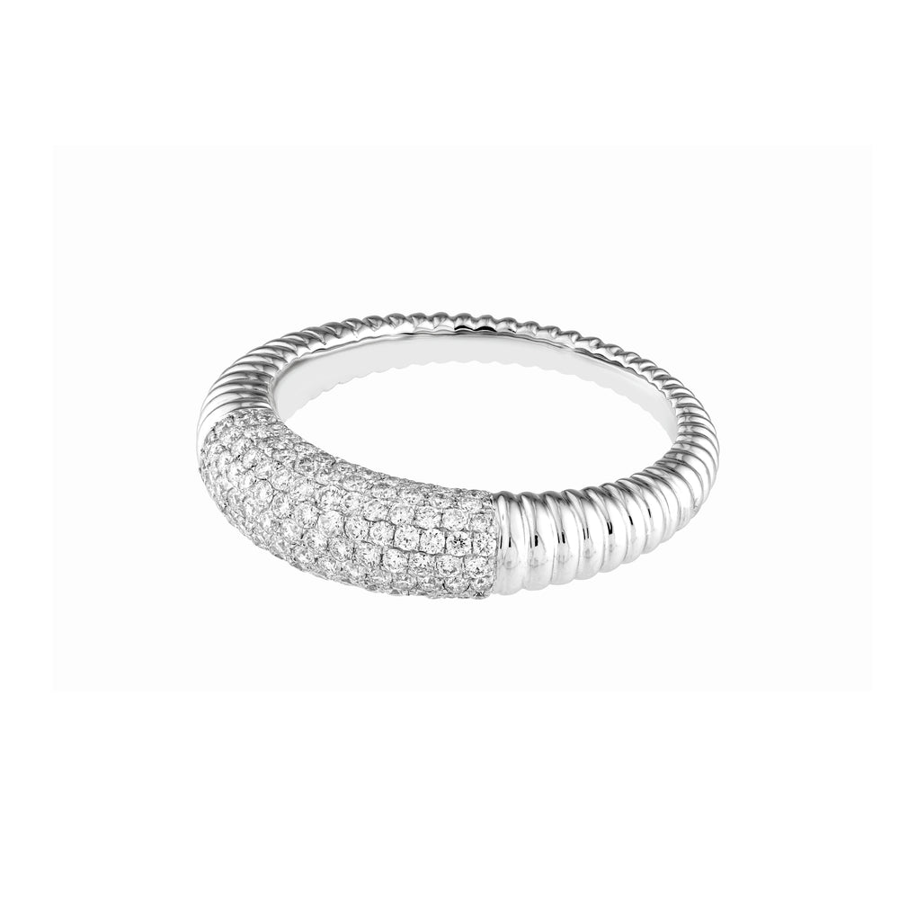 Diamond Pavé Ribbed Dome Ring (White Gold)