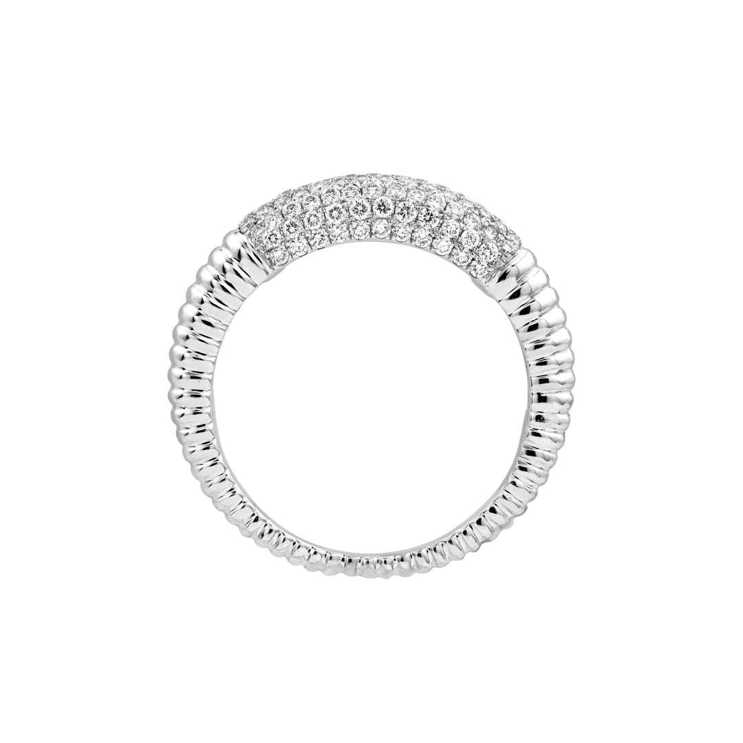 Diamond Pave Ribbed Dome Ring (White Gold)