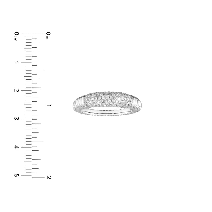 Diamond Pave Ribbed Dome Ring (White Gold)