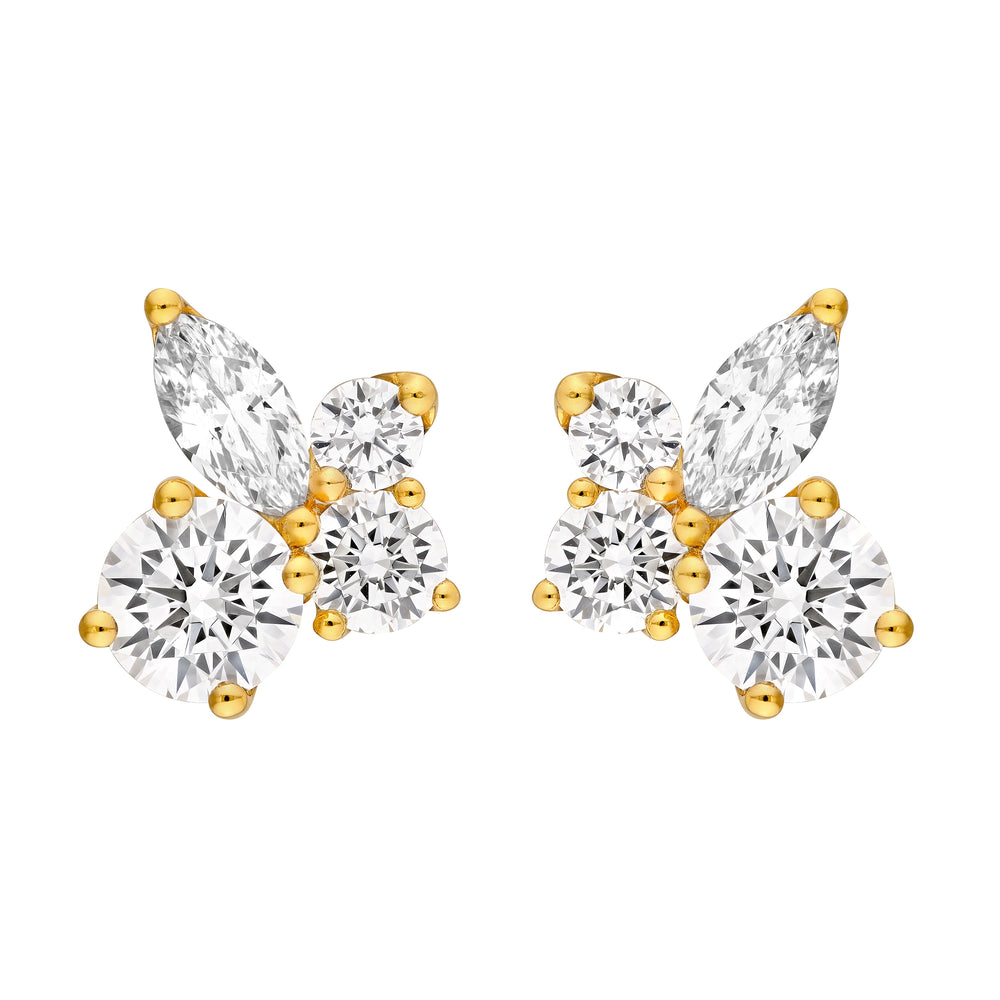 Diamond Blossom Cluster Stud Earrings