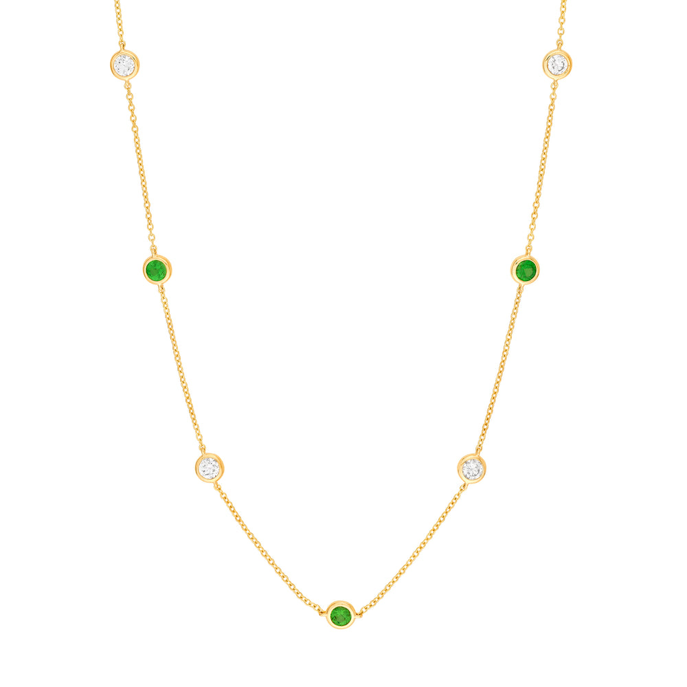 3/8tcw Diamond & Tsavorite Bezel Station Necklace