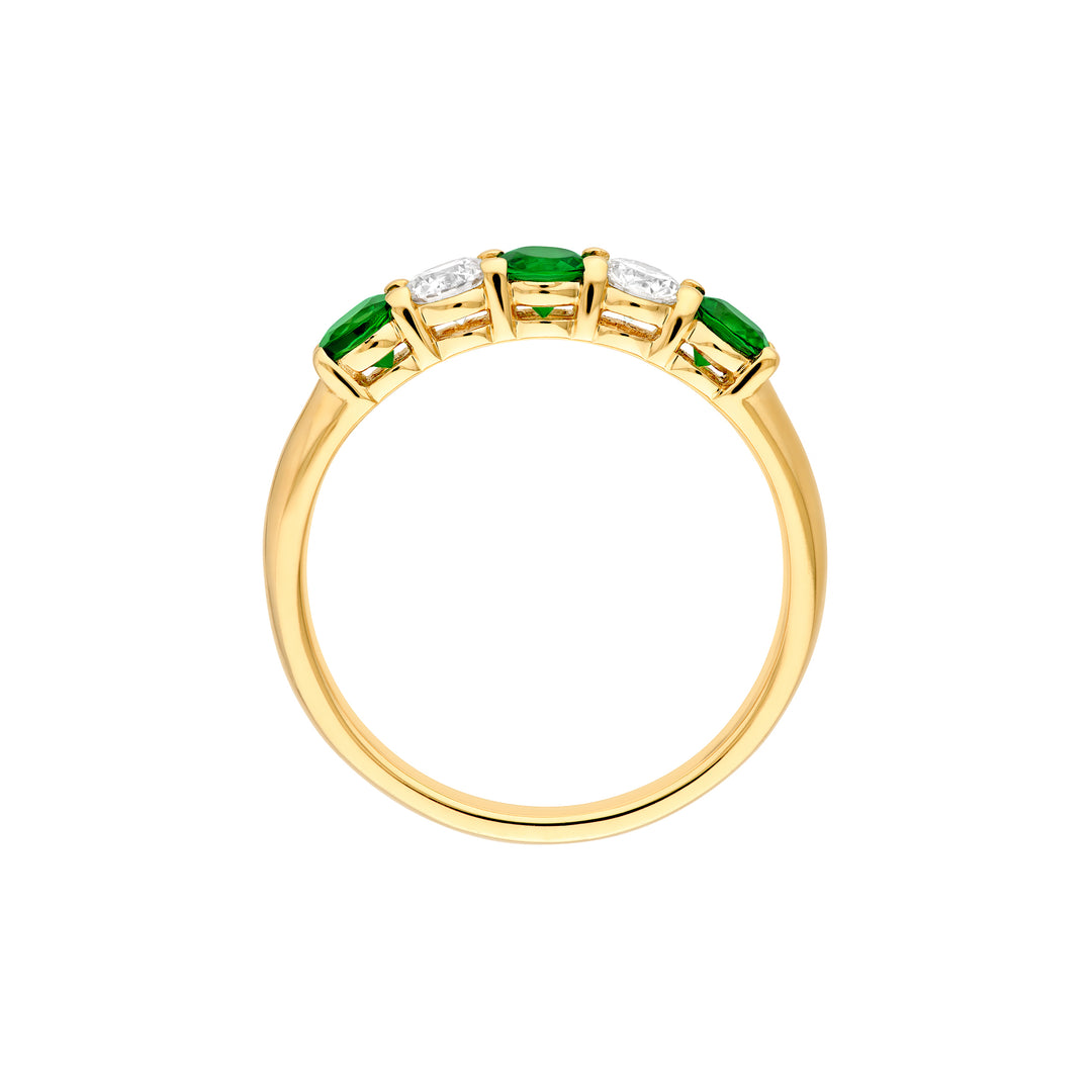 3.5mm Round Emerald & Diamond Ring - 5 Stone