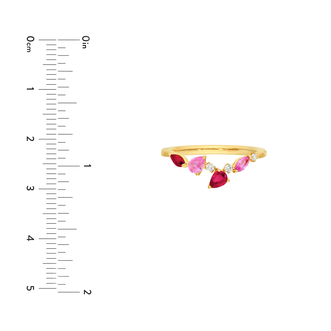 Pink Sapphire and Ruby Blossom Ring