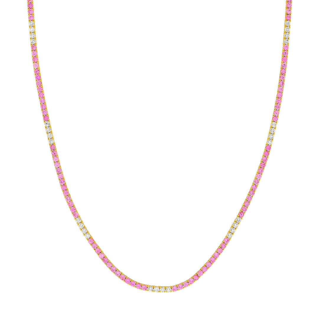 2-1/6tcw Diamond & 8-1/4ct Pink Sapphire Tennis Necklace