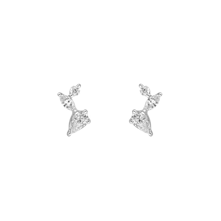 3/4tcw Pear Marquise & Round Diamond Cluster Stud Earrings