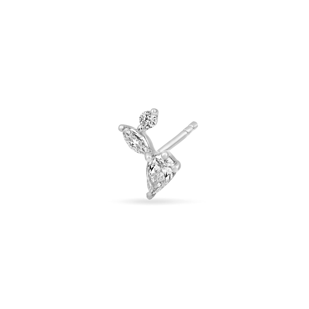 3/4tcw Pear Marquise & Round Diamond Cluster Stud Earrings