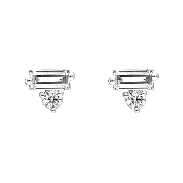 7/8tcw Square Baguette & Round Diamond Stud Earrings