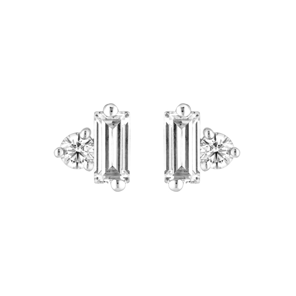 7/8tcw Square Baguette & Round Diamond Stud Earrings