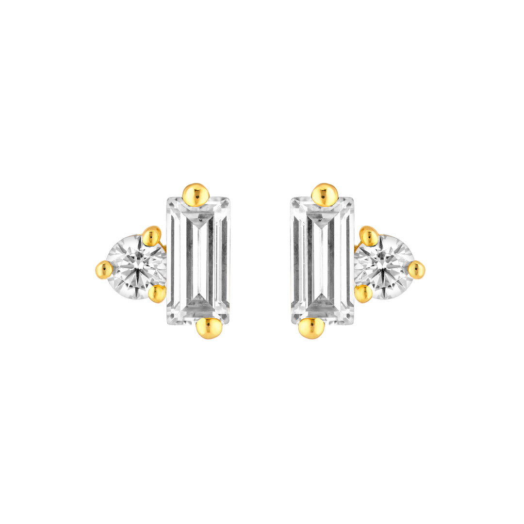 7/8tcw Square Baguette & Round Diamond Stud Earrings