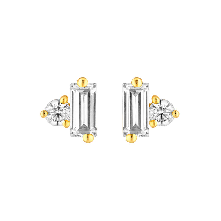 7/8tcw Square Baguette & Round Diamond Stud Earrings
