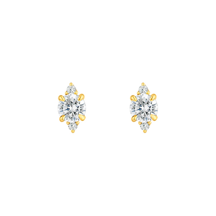 7/8tcw Three Stone Round Diamond Earrings