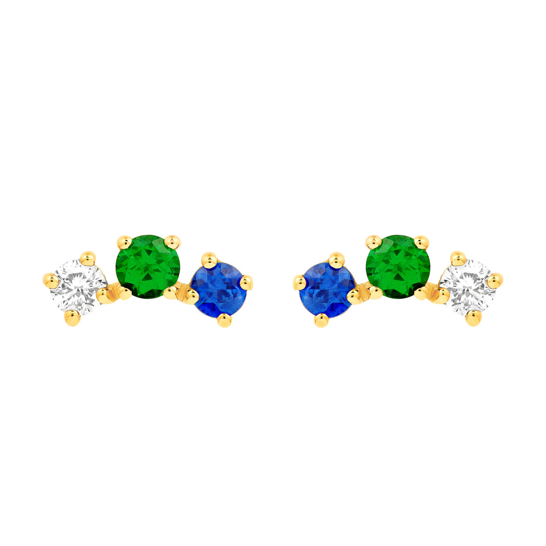 5/8tcw Round Tsavorite Diamond & Sapphire Curve Earrings