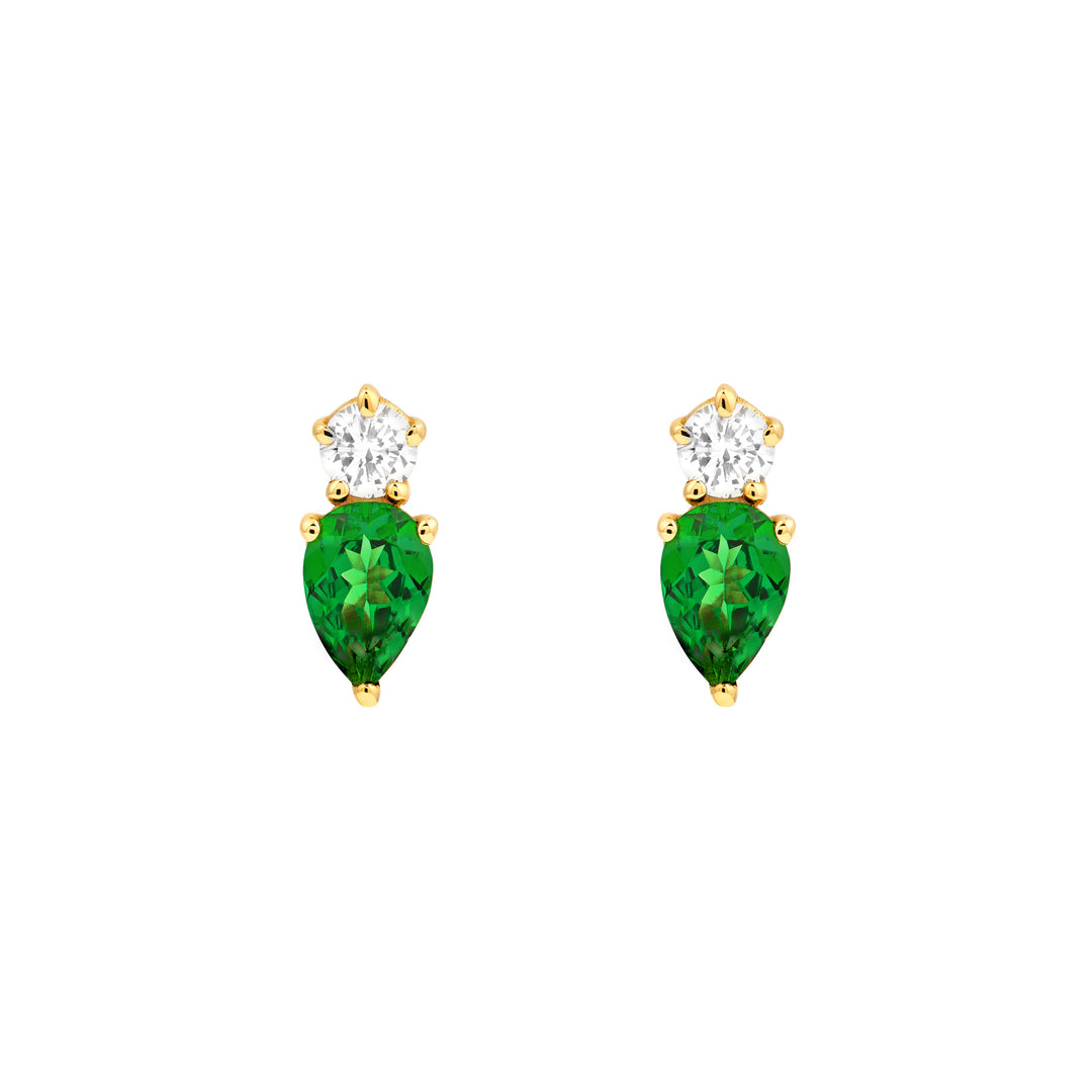 1tcw Pear Shape Tsavorite & Round Diamond Stud Earrings