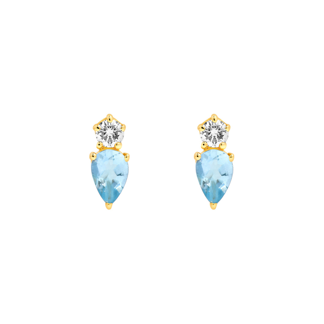 3/4tcw Pear Shaped Aquamarine & Round Diamond Stud Earrings