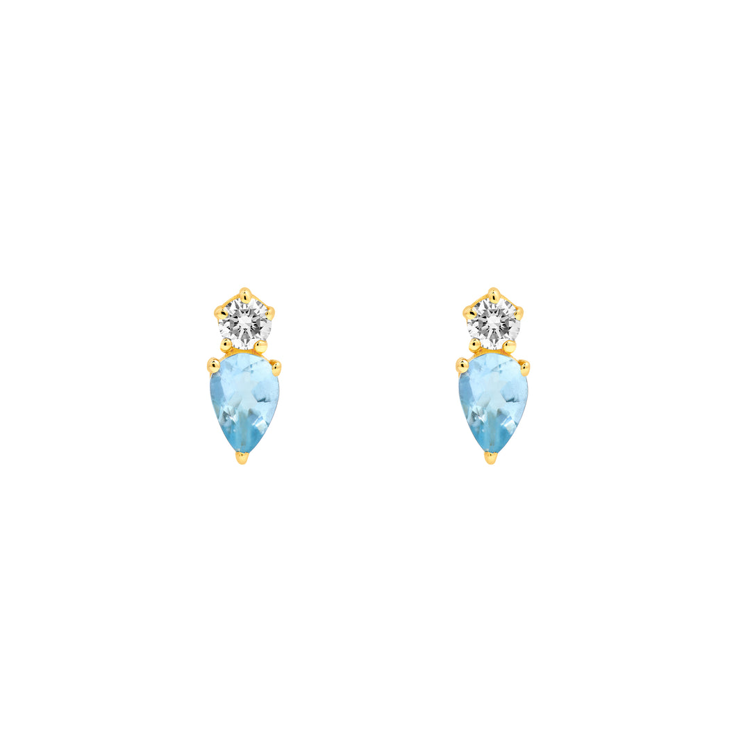 3/4tcw Pear Shaped Aquamarine & Round Diamond Stud Earrings
