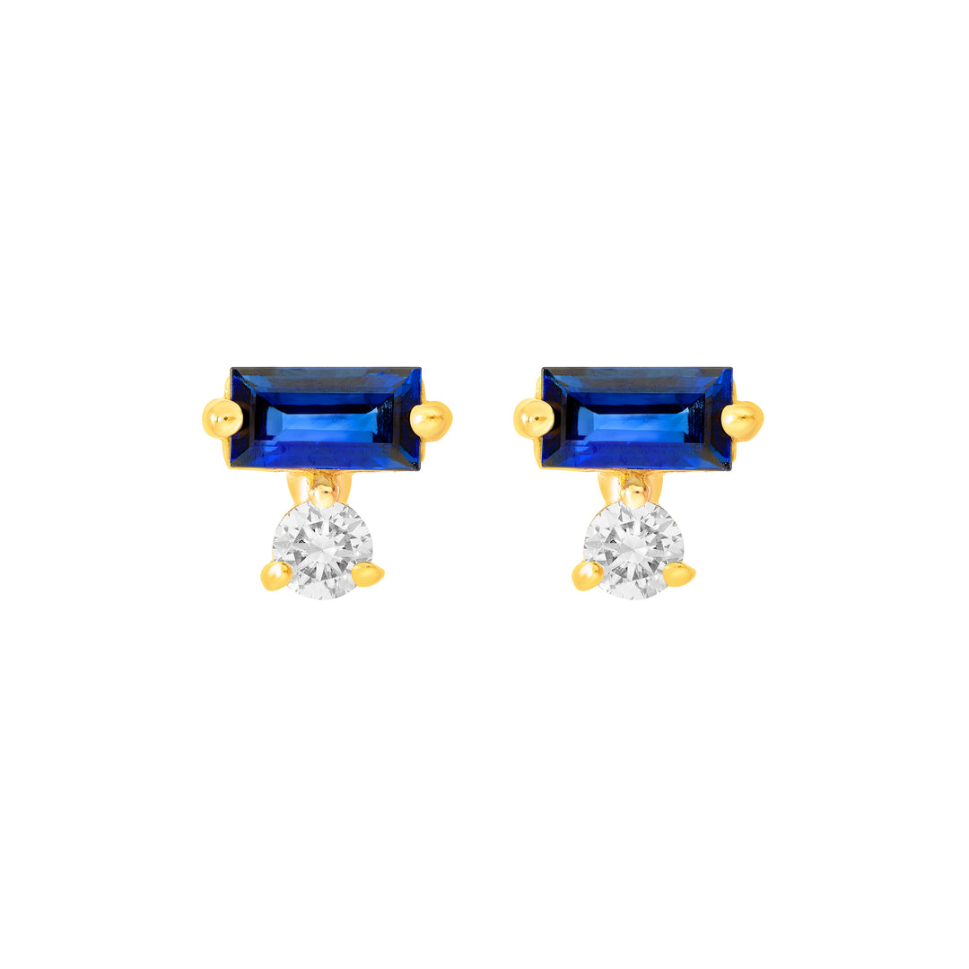 5/8tcw Square Baguette Sapphire & Diamond Stud Earrings
