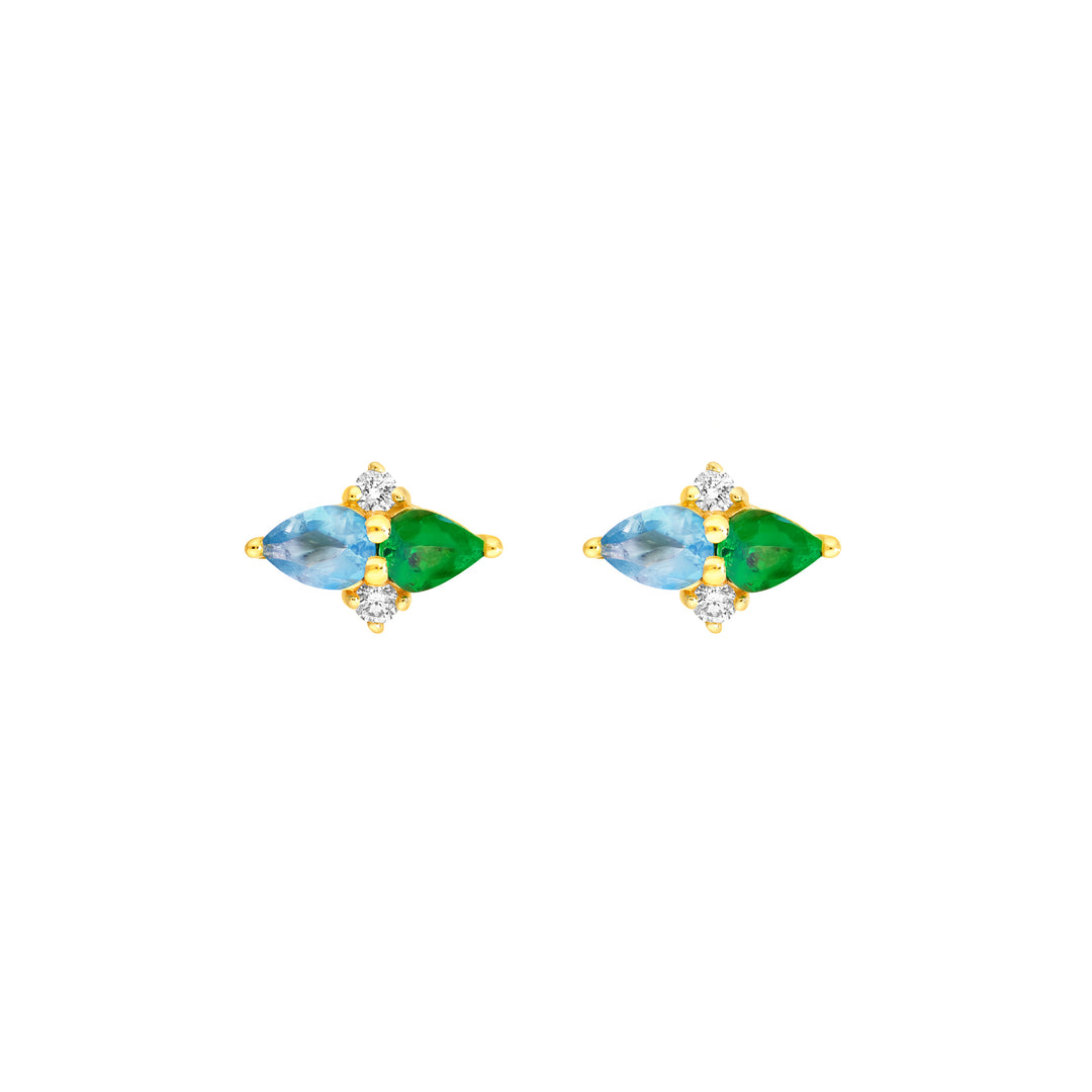 5/8tcw Pear Shape Tsavorite Aquamarine & Diamond Earrings