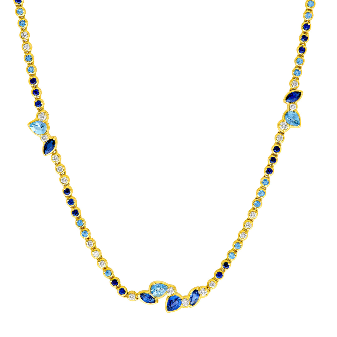 Round Diamond & Ombre Sapphire Tennis Necklace