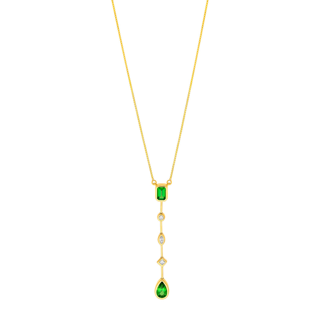 Tsavoritie & Diamond Mixed Shape Drop Necklace