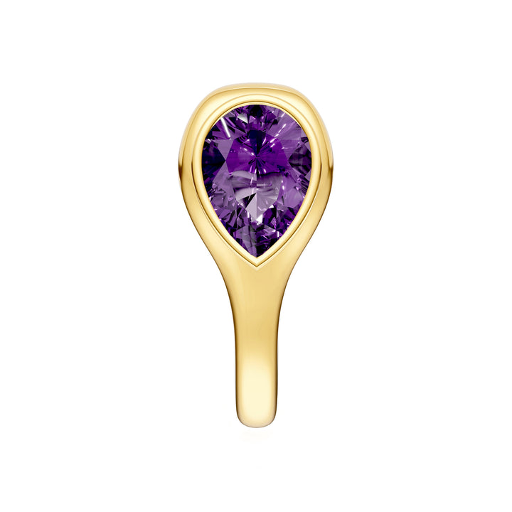 Pear Purple Amethyst Bezel Stud Earrings