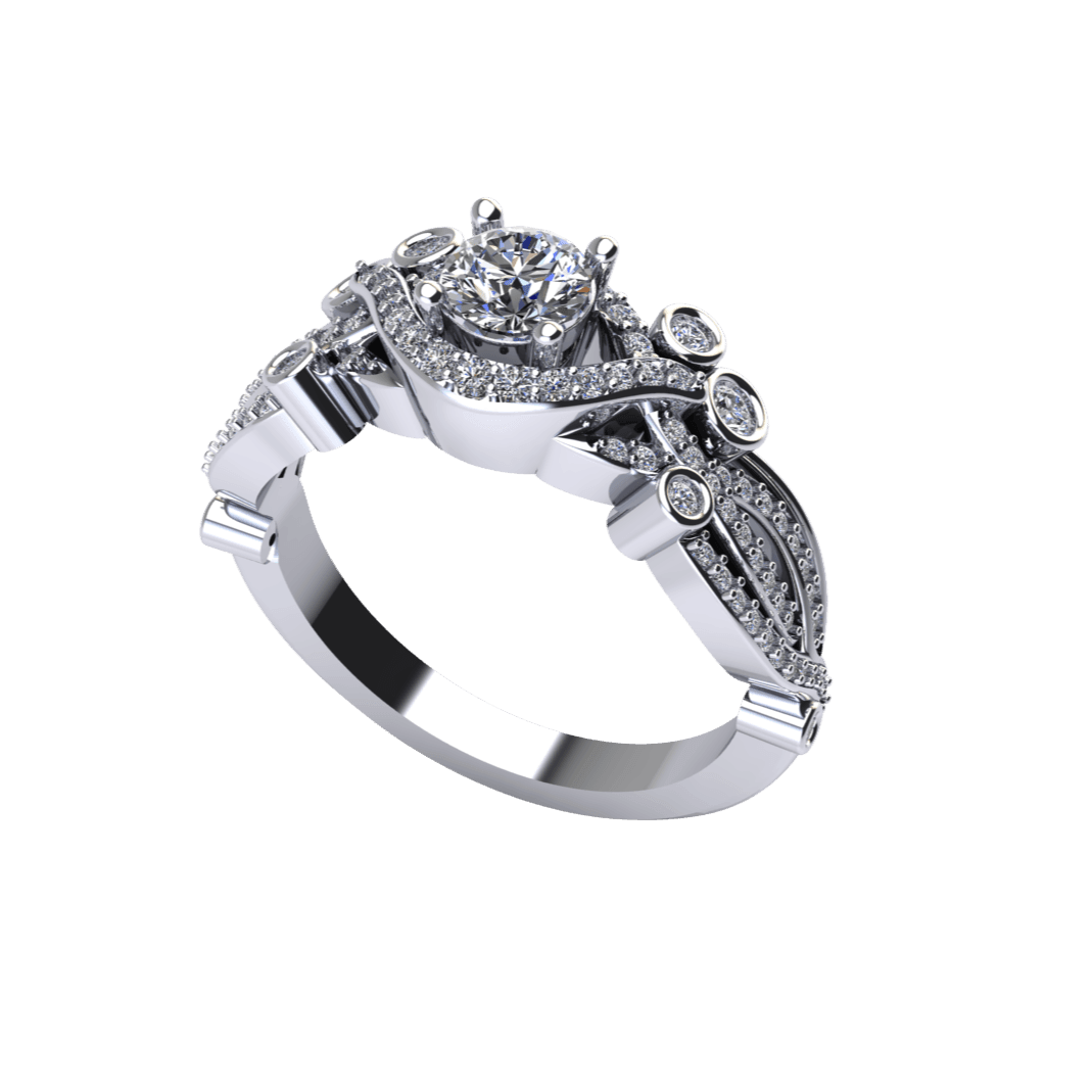 White Gold Multi-Row Bubble Diamond Engagement Ring -BVW Jewelers Reno, Nevada - BVW Jewelers - Fine Engagement Rings & Custom Designs